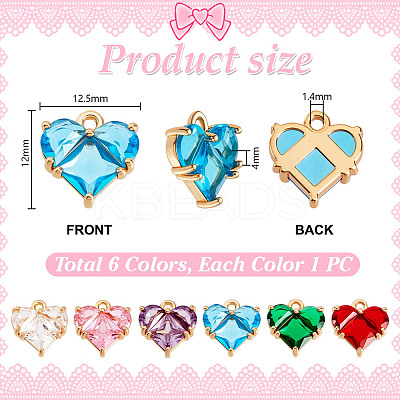 6Pcs 6 Colors Brass Pave Cubic Zirconia Heart Charms KK-GA0002-32-1