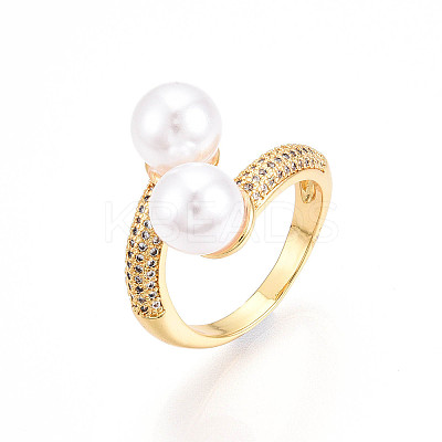 Brass Micro Pave Clear Cubic Zirconia Cuff Rings for Women KK-T074-26G-1