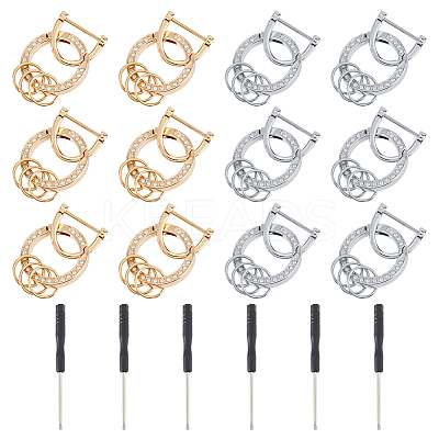 6 Sets 2 Colors Alloy Crystal Rhinestone Spring Gate Rings KEYC-HS0001-05-1