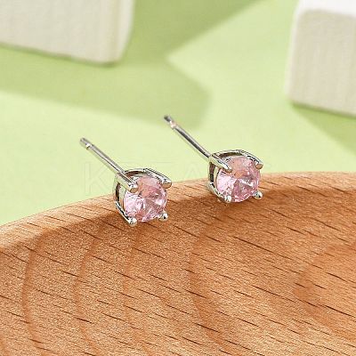 Flat Round Brass Pave Cubic Zirconia Stud Earrings for Women EJEW-G428-29C-03-1