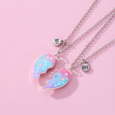 2Pcs Fashionable Alloy Enamel BFF Glitter Heart Magnetic Pendant Necklaces for Women FS-WGD1691-01-1