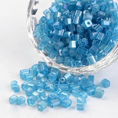 6/0 Cube Transparent Colours Rainbow Plated Round Hole Glass Seed Beads SEED-I003-F103-1