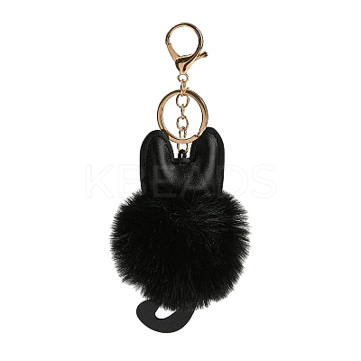 Cute Cat PU Leather & Imitate Rex Rabbit Fur Ball Keychain LS-KEYC-C005-01C-1