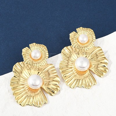 304 Stainless Steel ABS Plastic Pearl Stud Earrings for Women EJEW-U046-12C-G-1
