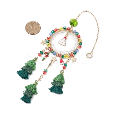 Christmas Theme Glass Beaded & Alloy Enamel Charm Hanging Ornaments HJEW-TA00245-1