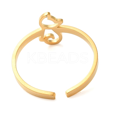 Hollow Cat 304 Stainless Steel Open Cuff Rings for Women RJEW-N048-07G-1