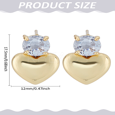 1 Pair Heart Brass Micro Pave Clear Cubic Zirconia Stud Earrings EJEW-LP0004-98G-1