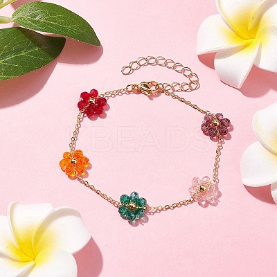 Electroplated Glass Flower Links Bracelets BJEW-JB10265-1
