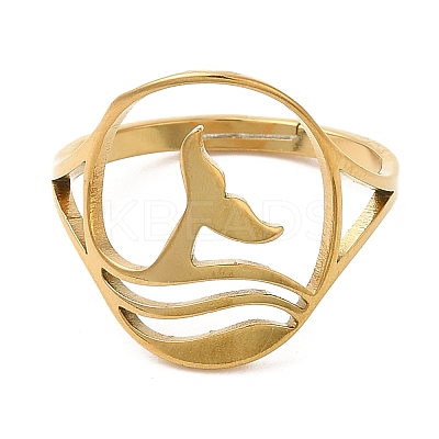 Ion Plating(IP) 304 Stainless Steel Whale Tail Adjustable Ring for Women RJEW-M149-01G-1