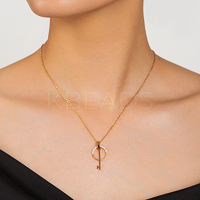 Stainless Steel Micro Pave Clear Cubic Zirconia Key Lock Cable Chain French Style Pendant Necklaces for Women WB9869-1