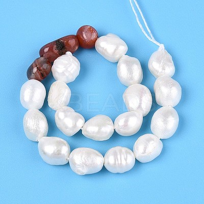 Natural Red Agate Nuggets & Natural Cultured Freshwater Pearl Beads Strands PEAR-N023-01A-02-1