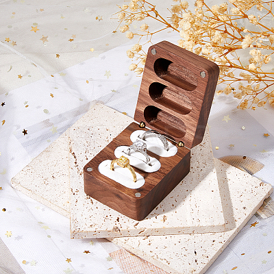 1Pc 3-Slot Walnut Wood Jewelry Gift Box with Magnetic Cover CON-DC0001-15A-1