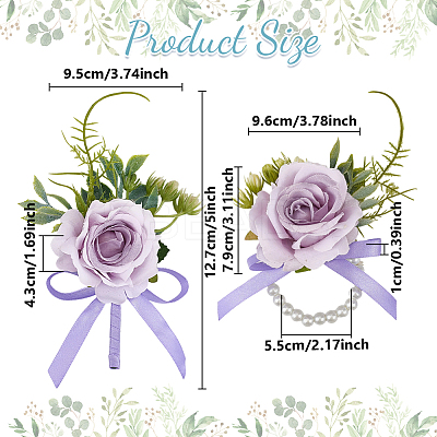 2Pcs 2 Styles Silk Cloth Imitation Rose Wrist Corsage AJEW-DR0002-09-1