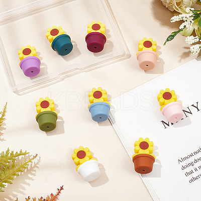 9Pcs 9 Colors Sunflower Silicone Beads SIL-CA0002-70-1