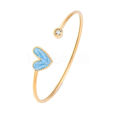 201 Stainless Steel Enamel Cuff Bangles for Women BJEW-F492-01G-02-1