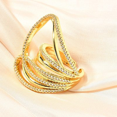 Brass Micro Pave Cubic Zirconia Cuff Rings for Women RJEW-F176-01G-1