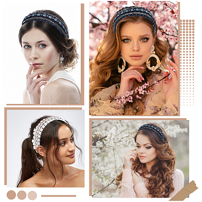 2Pcs 2 Colors Floral Hair Bands Embellishments for Women OHAR-CY0001-19B-1