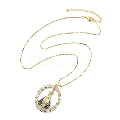 Brass Clear Cubic Zirconia Nossa Senhora Aparecida Pendant Necklaces for Women NJEW-M009-05G-A-1