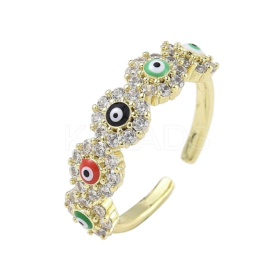 Brass Micro Pave Cubic Zirconia Cuff Rings for Women RJEW-D322-08G-1