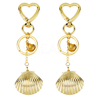 2Pcs Brass Shell Shape Pendant Keychains HJEW-HS00090-1