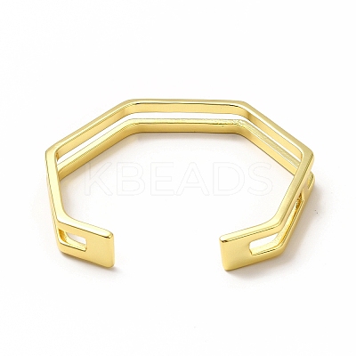Rack Plating Brass polygon Open Cuff Bangle for Women BJEW-H563-01G-1