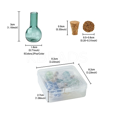 10Pcs 5 Colors Mini High Borosilicate Glass Bottle Bead Containers GLAA-FS0001-71-1