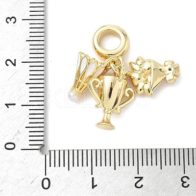 Brass Micro Pave Clear Cubic Zirconia European Dangle Charms KK-K368-28G-1