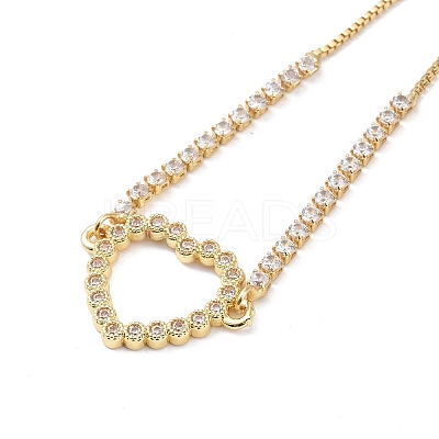 Heart Brass Micro Pave Clear Cubic Zirconia Link Bracelets BJEW-H605-01G-01-1