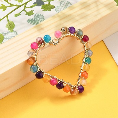 Heart Natural Faceted Agate Pendants PALLOY-JF00511-01-1