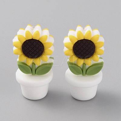 Sunflower Flowerpot Food Grade Eco-Friendly Silicone Beads SIL-TAC0002-20B-1