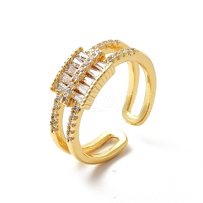 Clear Cubic Zirconia Rectangle Open Cuff Ring KK-H439-53G-1