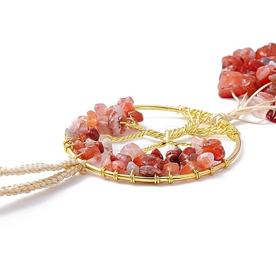 Wire Wrapped Chips Natural Mixed Stone Big Pendant Decorations HJEW-H057-03-1