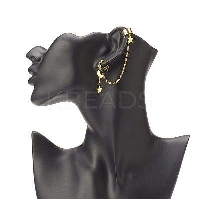 304 Stainless Steel Moon and Star Asymmetrical Earrings EJEW-JE04888-01-1