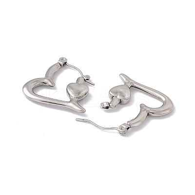 Non-Tarnish 304 Stainless Steel Heart Hoop Earrings for Women EJEW-E199-14P-1