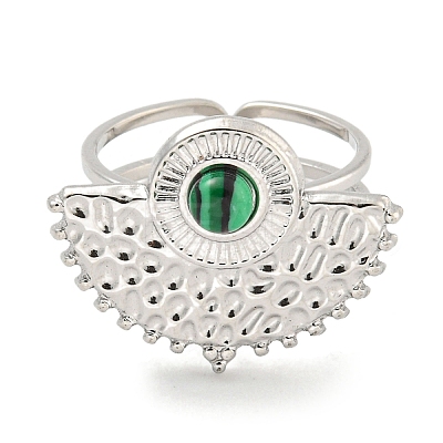 304 Stainless Steel Synthetic Malachite Cuff Rings G-Z056-02P-03-1