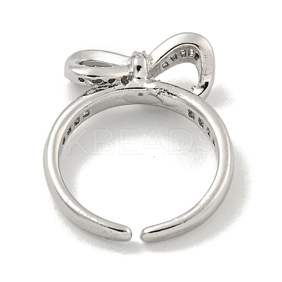Bowknot Brass Micro Pave Cubic Zirconia Open Cuff Ring for Women RJEW-E296-03P-1