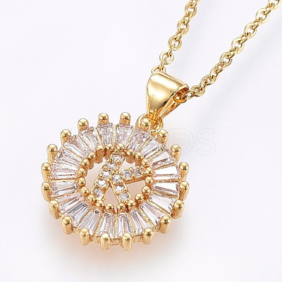 Brass Micro Pave Cubic Zirconia Initial Pendant Necklaces NJEW-H486-30G-K-1