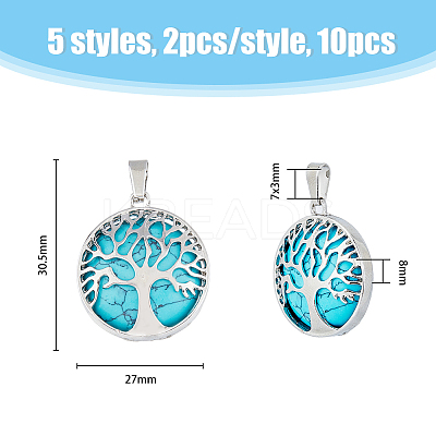 10Pcs 5 Styles Natural & Synthetic Mixed Gemstone Pendants G-HY0001-20-1