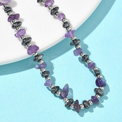 Natural Amethyst Chip & Non-magnetic Synthetic Hematite Beaded Bracelet for Women BJEW-Z148-02P-08-1