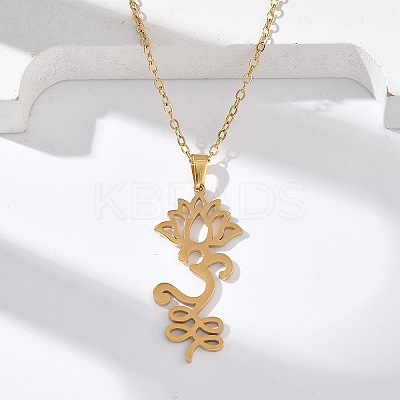 304 Stainless Steel Hollow Cut Yoga Om Lotus Flower Pendant Necklaces NJEW-Z073-02G-04-1