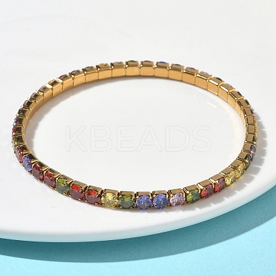 304 Stainless Steel Micro Pave Colorful Cubic Zirconia Tennis Bracelets for Women BJEW-G779-02G-1