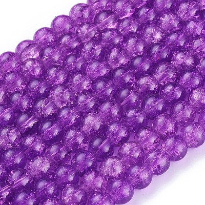 Blue Violet Crackle Glass Round Beads Strands for DIY Jewelry X-CCG-Q001-8mm-12-1