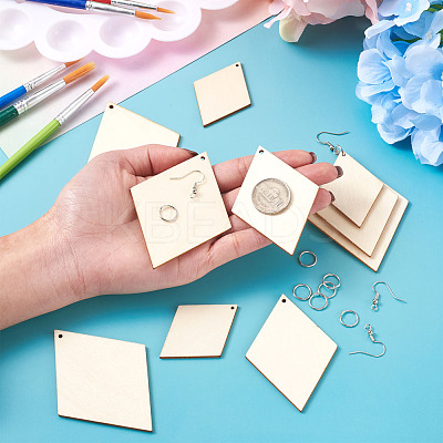 DIY Rhombus Shape Natural Wood Pendants Earring Making Kits DIY-YS0001-14-1