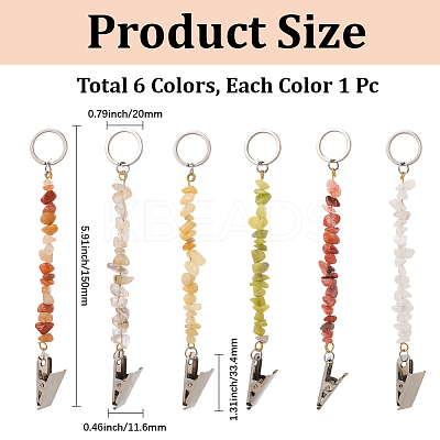 6Pcs Natural Gemstone Keychain KEYC-GF00001-1