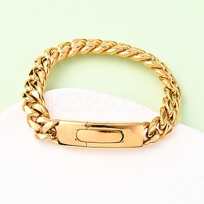 304 Stainless Steel Cuban Link Chain Bracelets for Men Women BJEW-C124-02G-1