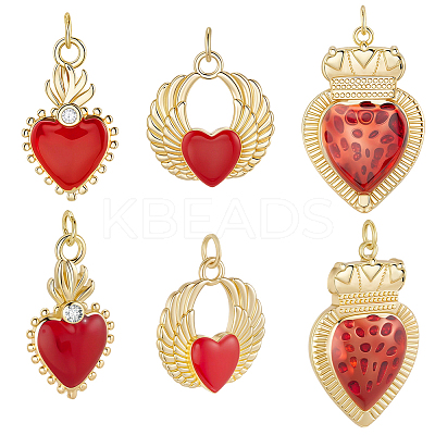 6Pcs 3 Styles Brass Enamel Pendants KK-BBC0019-86-1