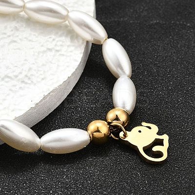 304 Stainless Steel Elephant Charm Bracelets for Women BJEW-C098-13G-1