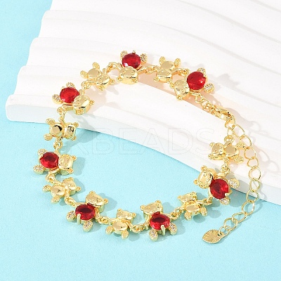 Bear Brass Micro Pave Cubic Zirconia Link Chain Bracelets for Women BJEW-K248-05G-06-1
