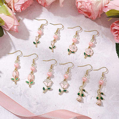 Valentine's Day Alloy Enamel Flower Dangle Earrings EJEW-JE06273-02-1