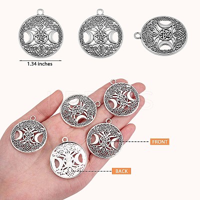 60Pcs Life of Tree Moon Charm Pendant Triple Moon Goddess Pendant Ancient Bronze for Jewelry Necklace Earring Making crafts JX339B-1